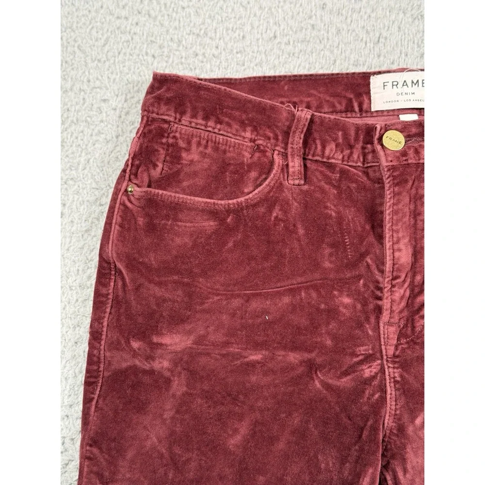 Frame Pants Womens 29 Red Le High Rise Skinny Velvet Pinot Ankle Mid‎ Rise Crop - Picture 9 of 15